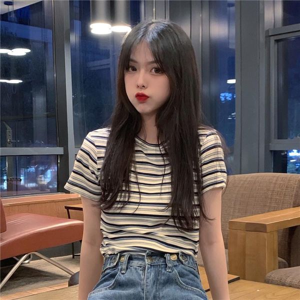 women's t-shirt rainbow striped short-sleeved women summer korean version loose and thin all-match gdtn, White
women's t-shirt rainbow striped short-sleeved women summer korean version loose and thin all-match gdtn, White