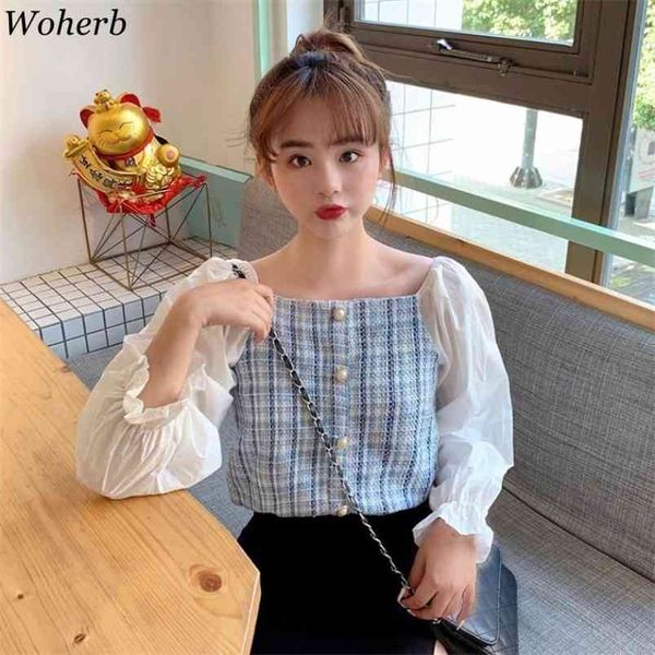 blouses women long puff sleeve shirts korean vintage blouse button plaid patchwork fake two piece fashion blusas 210519, White
blouses women long puff sleeve shirts korean vintage blouse button plaid patchwork fake two piece fashion blusas 210519, White