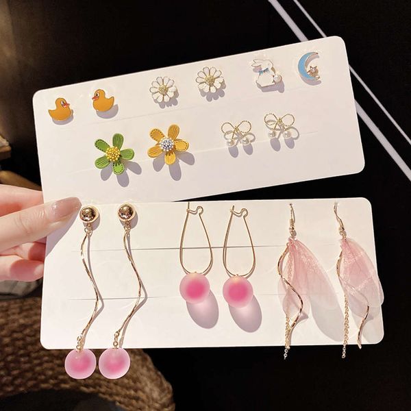 women's new 2021 multi combination set korean long fashion net red personalized design earrings, Black