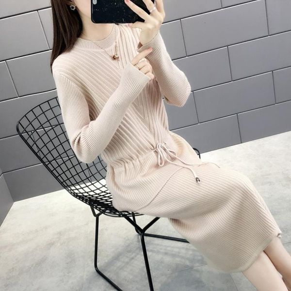 two piece dress taotrees autumn winter female office lady o-neck long sleeve drawstring knitted + high waist slim split skirts suit, White
two piece dress taotrees autumn winter female office lady o-neck long sleeve drawstring knitted + high waist slim split skirts suit, White