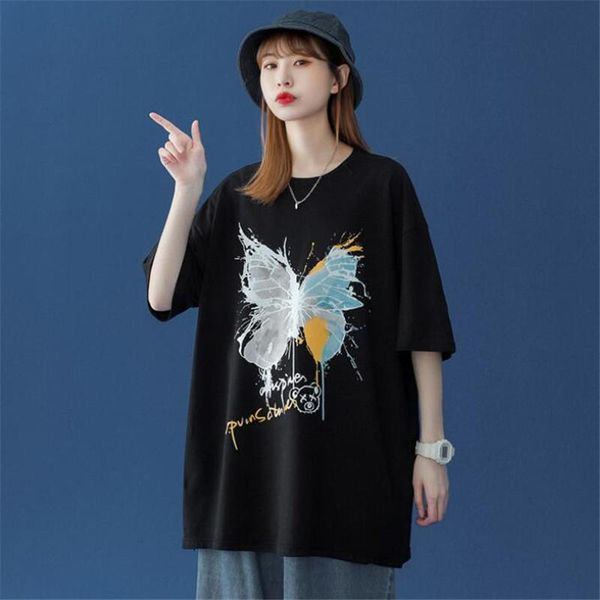 women's t-shirt hlm streetwear hip hop oversize women harajuku color butterfly tee shirt cotton loose half sleeve plus size tshirts, White
women's t-shirt hlm streetwear hip hop oversize women harajuku color butterfly tee shirt cotton loose half sleeve plus size tshirts, White