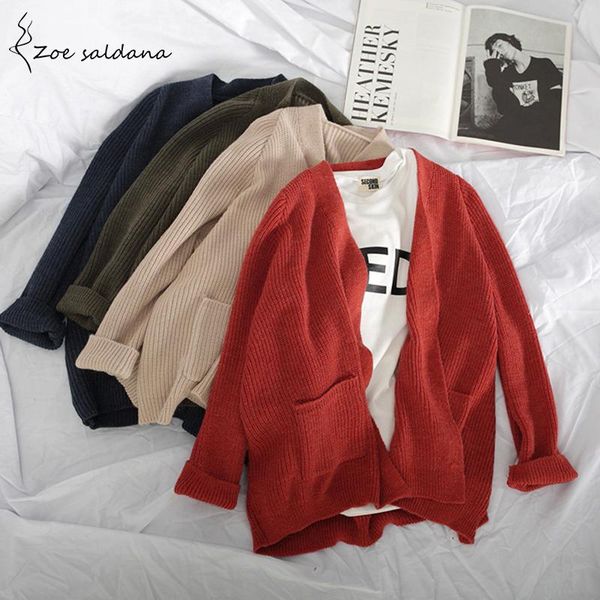 women's sweaters zoe saldana 2021 loose long sleeve v-neck autumn knitted cardigan solid oversize coat, White;black
women's sweaters zoe saldana 2021 loose long sleeve v-neck autumn knitted cardigan solid oversize coat, White;black
