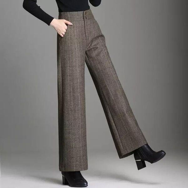 women's pants & capris women 2021 autumn winter fashion wool female casual plaid thick warm wide leg office lady trousers a667, Black;white
women's pants & capris women 2021 autumn winter fashion wool female casual plaid thick warm wide leg office lady trousers a667, Black;white