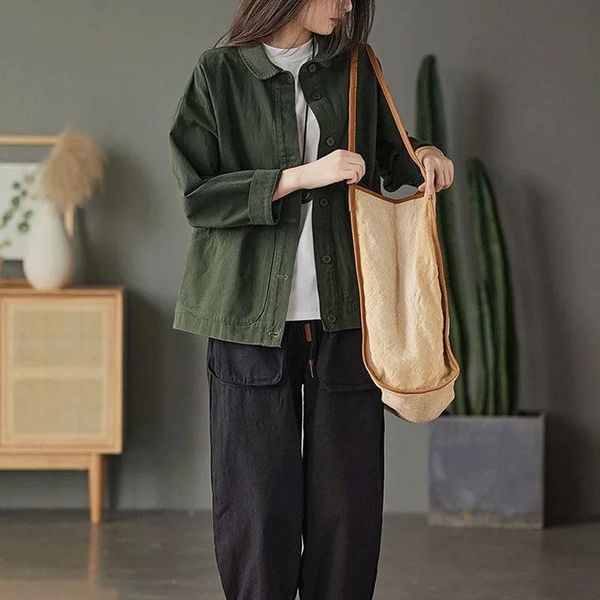 women's jackets cotton tooling short jacket plus size 2021 spring and autumn fashion single-breasted double-pocket cardigan, Black;brown
women's jackets cotton tooling short jacket plus size 2021 spring and autumn fashion single-breasted double-pocket cardigan, Black;brown