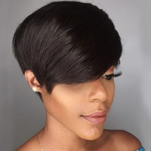 lx brand short straight pixie cut wig human hair bob wig with bangs human hair wigs for women 7day delivery fast under $50factory, Black
lx brand short straight pixie cut wig human hair bob wig with bangs human hair wigs for women 7day delivery fast under $50factory, Black