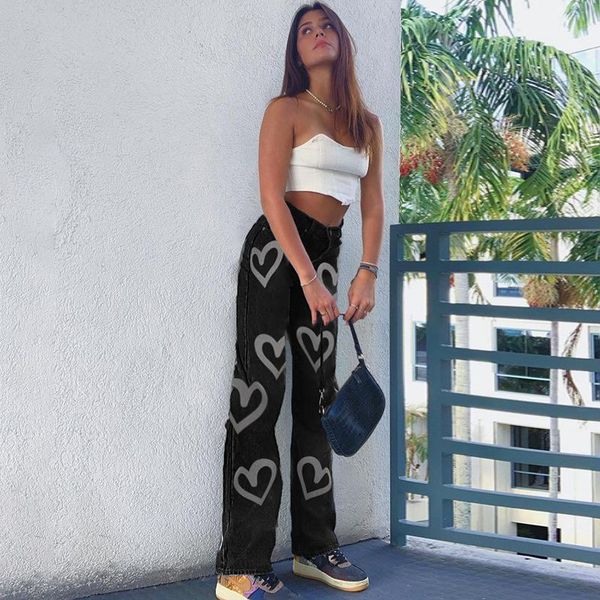 fashion straight jeans love print vintage pants loose high waist women 2021 spring and autumn good quality women's, Blue
fashion straight jeans love print vintage pants loose high waist women 2021 spring and autumn good quality women's, Blue