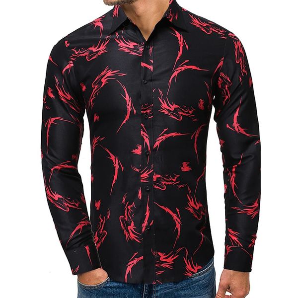 red pattern men's long-sleeved shirt comfortable fit fashion retro style travel office entertainment, White;black
red pattern men's long-sleeved shirt comfortable fit fashion retro style travel office entertainment, White;black