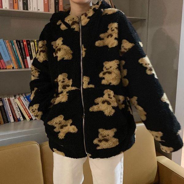 women's jackets cartoon bear lamb wool hooded jacket casual trend oversized winter cute ins korean couple wear, Black;brown
women's jackets cartoon bear lamb wool hooded jacket casual trend oversized winter cute ins korean couple wear, Black;brown