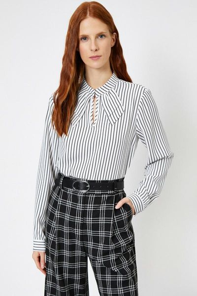 koton women black striped blouse women's blouses & shirts, White 
koton women black striped blouse women's blouses & shirts, White
