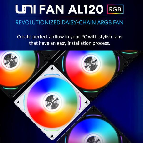 fans & coolings lian li uni fan al120 daisy chain l connect 2 software fan,pwm argb fan,brushed aluminum trim ,black ,white
fans & coolings lian li uni fan al120 daisy chain l connect 2 software fan,pwm argb fan,brushed aluminum trim ,black ,white