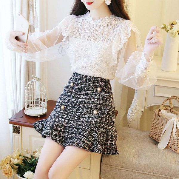 women's two piece pants 2021 women spring autumn mesh stitching office lace pullover blouses suit female tweed pencil mini skirt set z, White
women's two piece pants 2021 women spring autumn mesh stitching office lace pullover blouses suit female tweed pencil mini skirt set z, White