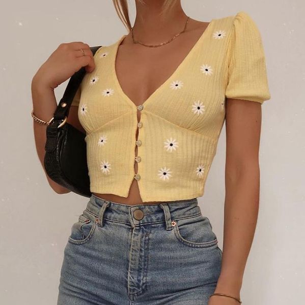 women's t-shirt ladies fashion summer t-shirts femme v-neck button up crop women floral cropped short 2021, White
women's t-shirt ladies fashion summer t-shirts femme v-neck button up crop women floral cropped short 2021, White