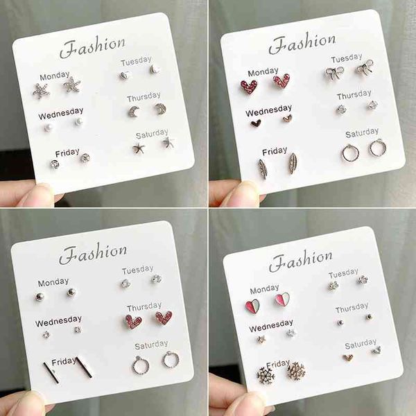 6 pairs week days choices stud earrings for women trend fashion simple korean ear studs pearl crystal one earring set, Golden;silver
6 pairs week days choices stud earrings for women trend fashion simple korean ear studs pearl crystal one earring set, Golden;silver