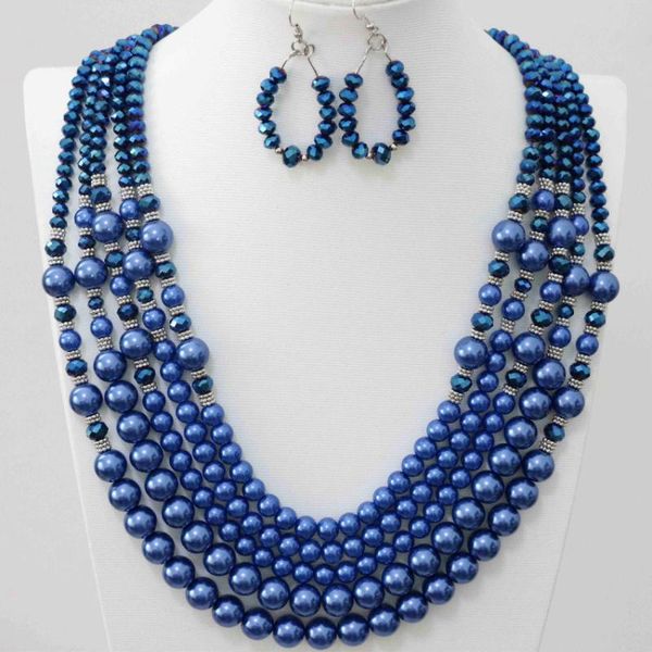 earrings & necklace blue glass crystal shell faux pearl beads fashion unique design anniversary 5rows jewelry set b983-6, Silver
earrings & necklace blue glass crystal shell faux pearl beads fashion unique design anniversary 5rows jewelry set b983-6, Silver