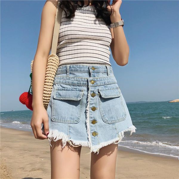 women's shorts 2021 spring women pocket buttons mini skirts burrs denim, White;black
women's shorts 2021 spring women pocket buttons mini skirts burrs denim, White;black