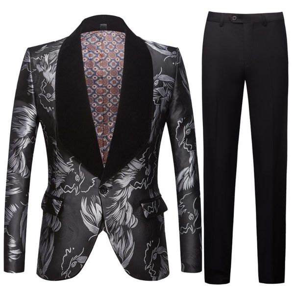 men's suits & blazers jacquard 3 pieces of black bird embossing shawl lapel groom tuxedos wedding formal party diner man suit, White;black
men's suits & blazers jacquard 3 pieces of black bird embossing shawl lapel groom tuxedos wedding formal party diner man suit, White;black
