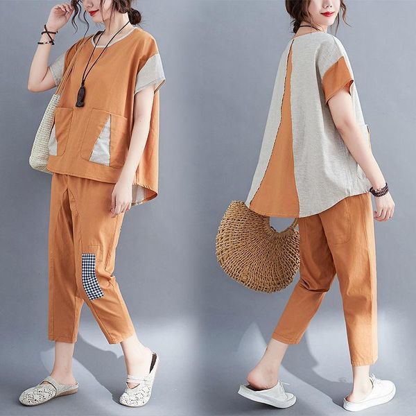 women's two piece pants 2021 women spring elegant cotton linen 2 pcs set female patchwork o-neck shirt + print harem pant suit lady cas, White
women's two piece pants 2021 women spring elegant cotton linen 2 pcs set female patchwork o-neck shirt + print harem pant suit lady cas, White
