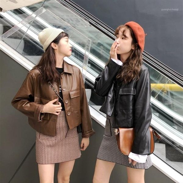 women's leather & faux fmfssom 2021 autumn winter casual pockets oversize jackets outerwear wild short, Black
women's leather & faux fmfssom 2021 autumn winter casual pockets oversize jackets outerwear wild short, Black