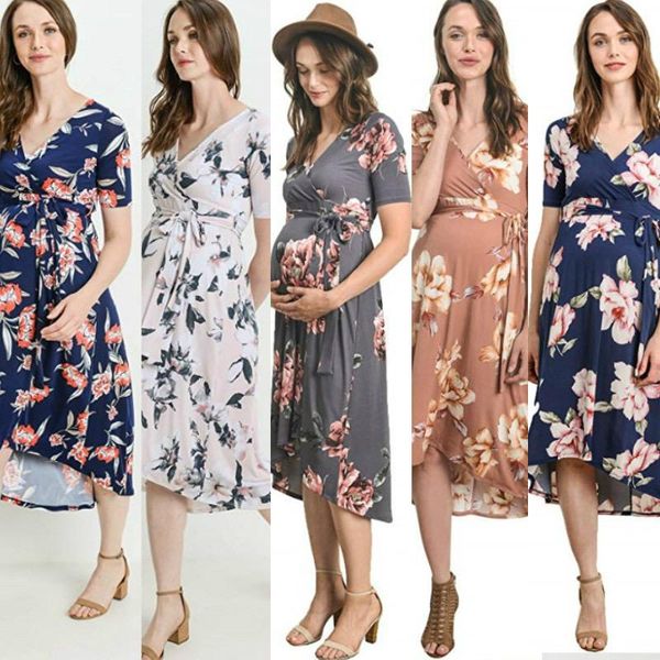 maternity dresses fashion pregnant dress summer european and american women's v-neck printed belt pregnancy clothes, White
maternity dresses fashion pregnant dress summer european and american women's v-neck printed belt pregnancy clothes, White