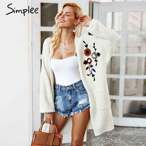 embroidery flower knitted long female v neck casual pocket jumper autumn winter women sweater cardigan 210414, White;black
embroidery flower knitted long female v neck casual pocket jumper autumn winter women sweater cardigan 210414, White;black