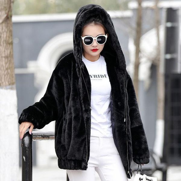 women's fur & faux fashion plush coat winter warm imitation loose jacket casual female long sleeve hooded thickened r127, Black
women's fur & faux fashion plush coat winter warm imitation loose jacket casual female long sleeve hooded thickened r127, Black