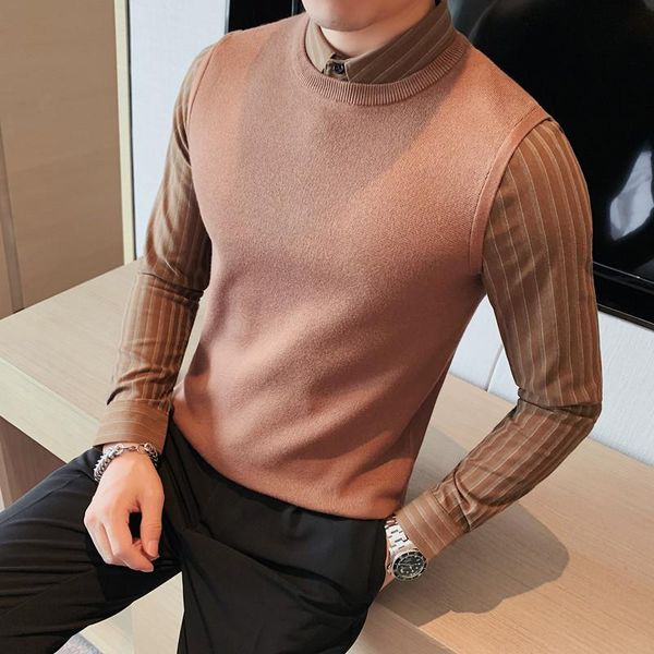 men's sweaters autumn winter shirt collar fake two-piece solid color sweater men knitted pullover british casual business clothing, White;black
men's sweaters autumn winter shirt collar fake two-piece solid color sweater men knitted pullover british casual business clothing, White;black