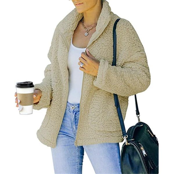 women's wool & blends autumn winter jackets with pockets solid color long sleeve for women outwear thick warm coat casaco feminino, Black
women's wool & blends autumn winter jackets with pockets solid color long sleeve for women outwear thick warm coat casaco feminino, Black
