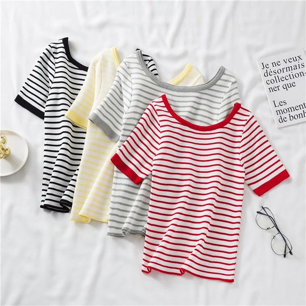 women's sweaters short-sleeved knitted woman 2021 summer autumn casual pullovers striped sweater women square collar crop, White;black
women's sweaters short-sleeved knitted woman 2021 summer autumn casual pullovers striped sweater women square collar crop, White;black