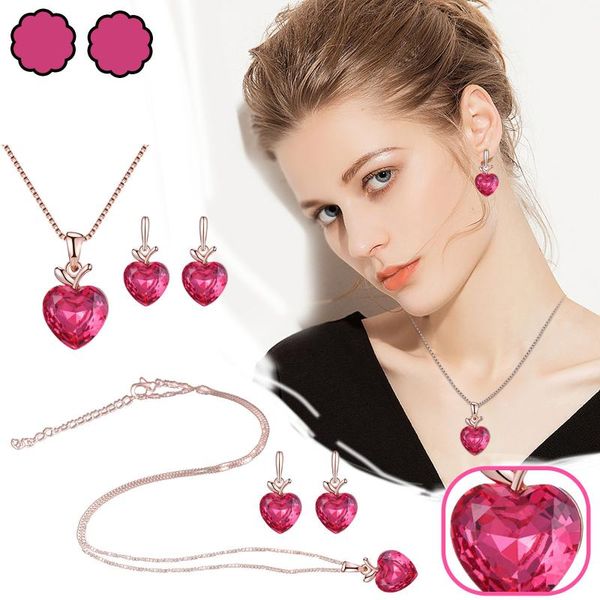 pendant necklaces gorgeous design elegant jewelry fashion simple pink peach heart necklace earring set decoration highligt temperament, Silver
pendant necklaces gorgeous design elegant jewelry fashion simple pink peach heart necklace earring set decoration highligt temperament, Silver