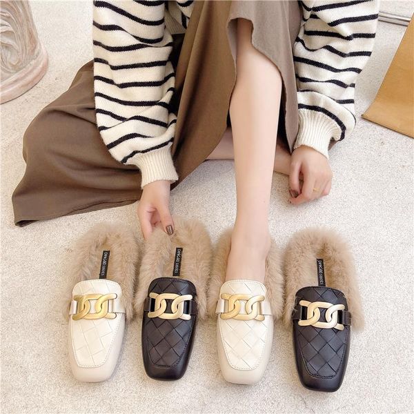 slippers winter woman slipper cover toe slides female shoes rivet fur flip flops mules loafers low 2021 flat plush basic metal decor, Black
slippers winter woman slipper cover toe slides female shoes rivet fur flip flops mules loafers low 2021 flat plush basic metal decor, Black