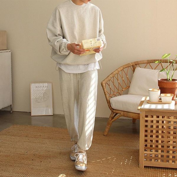 men's tracksuits men clothing 2021 spring autumn sweatshirt suit korean trend solid color trousers a set of two couple suits, Gray 
men's tracksuits men clothing 2021 spring autumn sweatshirt suit korean trend solid color trousers a set of two couple suits, Gray