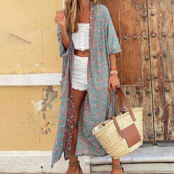 long cardigan women boho floral print shirts swimwear flare sleeve sashes summer beach cover up women's, White;black
long cardigan women boho floral print shirts swimwear flare sleeve sashes summer beach cover up women's, White;black
