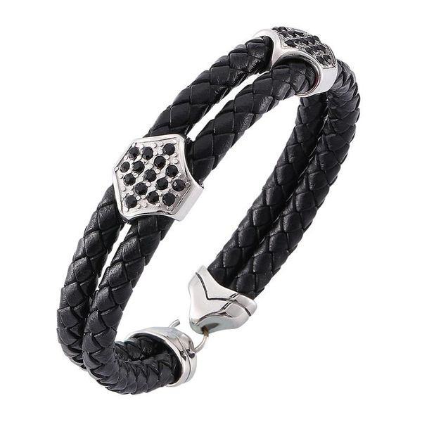 charm bracelets trendy jewelry black double rope braided leather bracelet with zircon for women men s.steel personalized sp0205, Golden;silver
charm bracelets trendy jewelry black double rope braided leather bracelet with zircon for women men s.steel personalized sp0205, Golden;silver
