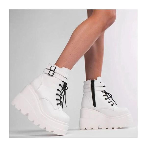 boots winter fashion high platform leather wedges ankle women female punk style heels shoes for woman, Black
boots winter fashion high platform leather wedges ankle women female punk style heels shoes for woman, Black