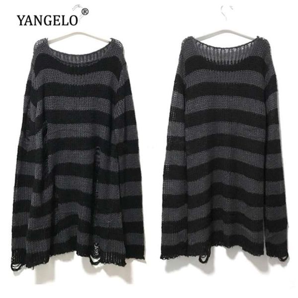 punk gothic long sweater summer women striped cool hollow out hole broken jumper loose rock thin dark streetwear 210929, White;black
punk gothic long sweater summer women striped cool hollow out hole broken jumper loose rock thin dark streetwear 210929, White;black