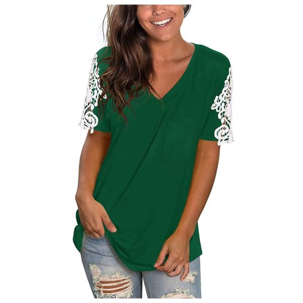 women's t-shirt pocket tshirts poleras mujer encaje lace short sleeve v-neck loose casual summer tee elegant, White
women's t-shirt pocket tshirts poleras mujer encaje lace short sleeve v-neck loose casual summer tee elegant, White