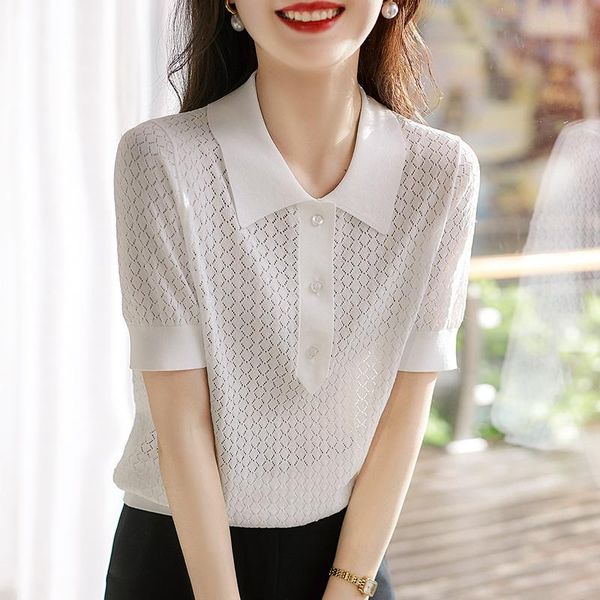 women's polos simple and versatile casual style relaxed "diamond" hollow short sleeve knit t shirt blouse summer 2021, White
women's polos simple and versatile casual style relaxed "diamond" hollow short sleeve knit t shirt blouse summer 2021, White