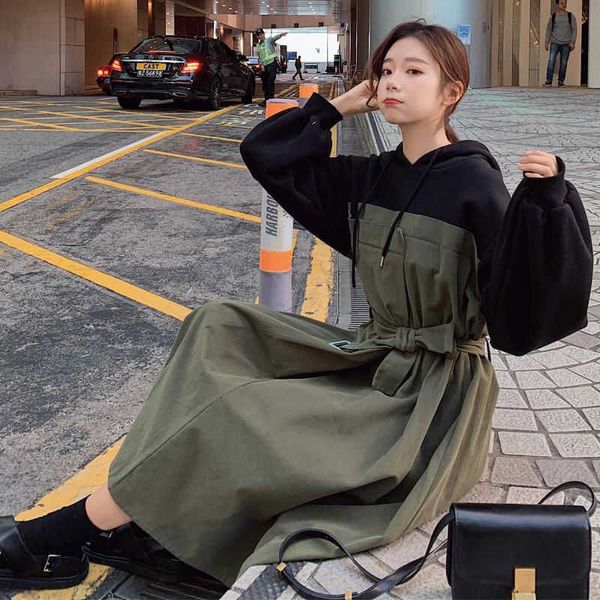 spring winter large plus size warm hooded dres fashion casual long sleeve stitching color thicken dress 210601, Black;gray
spring winter large plus size warm hooded dres fashion casual long sleeve stitching color thicken dress 210601, Black;gray