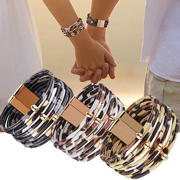 charm bracelets style handmade 3 colors leather leopard multilayer wide wrap fashion bracelet simple accessories women's present, Golden;silver
charm bracelets style handmade 3 colors leather leopard multilayer wide wrap fashion bracelet simple accessories women's present, Golden;silver