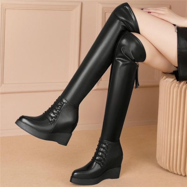 boots wedges high heel shoes women cow leather over the knee female winter warm pointed toe thigh pumps casual, Black
boots wedges high heel shoes women cow leather over the knee female winter warm pointed toe thigh pumps casual, Black