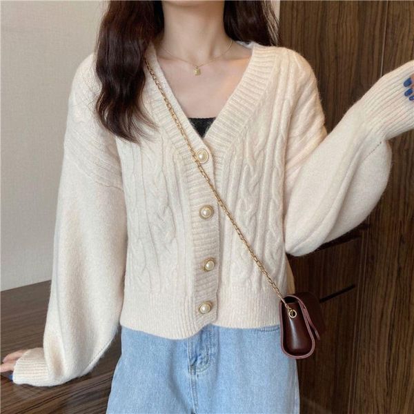 women's knits & tees pearls single breasted knited crop loose lantern sleeve v neck cardigan sweater autumn 2021 women clothing trendy, White
women's knits & tees pearls single breasted knited crop loose lantern sleeve v neck cardigan sweater autumn 2021 women clothing trendy, White