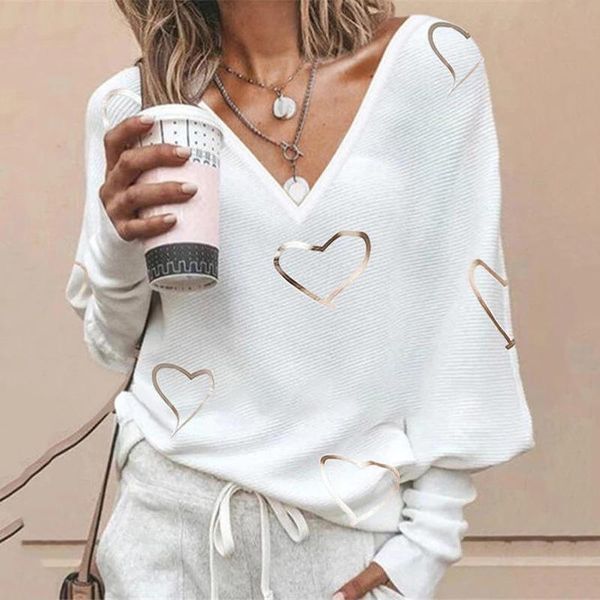 women's blouses & shirts spring autumn slim women heart printing blusa casual v neck loose pullover blouse femme full sleeve outdoor s, White
women's blouses & shirts spring autumn slim women heart printing blusa casual v neck loose pullover blouse femme full sleeve outdoor s, White