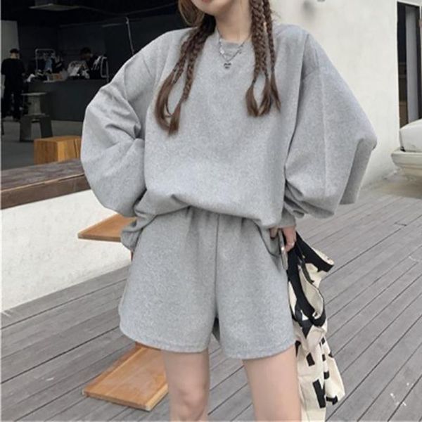 women's tracksuits street style young preppy two piece set women long sleeves sweater+elastic high waist shorts autumn solid o neck out, Gray
women's tracksuits street style young preppy two piece set women long sleeves sweater+elastic high waist shorts autumn solid o neck out, Gray