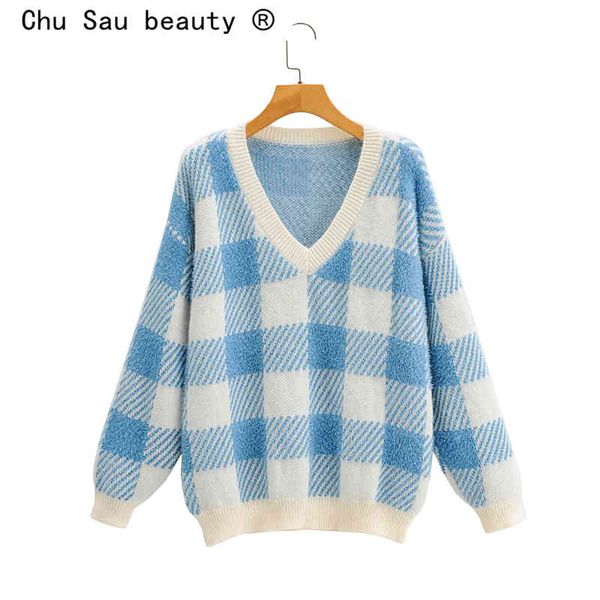 casual loose sweaters women chic plaid oversize pullovers fall knit outwear long sleeve v-neck sweater jumper mujer 210508, White;black
casual loose sweaters women chic plaid oversize pullovers fall knit outwear long sleeve v-neck sweater jumper mujer 210508, White;black