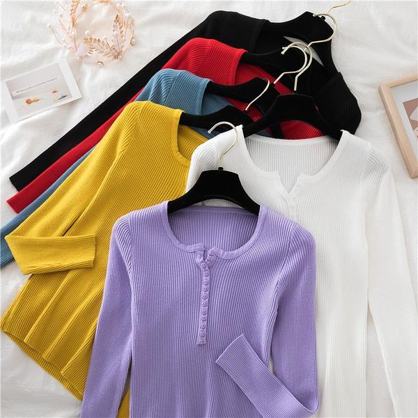 women's sweaters 2021 autumn winter button v neck sweater women basic slim pullover pullovers knitted jumper ladies clothes, White;black
women's sweaters 2021 autumn winter button v neck sweater women basic slim pullover pullovers knitted jumper ladies clothes, White;black