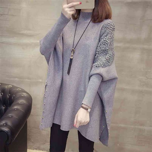 autumn and winter loose sweater coat women's half-high collar pullover wrap swing beading 210427, White;black
autumn and winter loose sweater coat women's half-high collar pullover wrap swing beading 210427, White;black