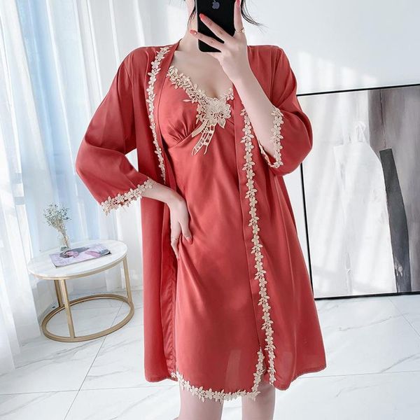 loose 2pcs sleepwear bathrobe set bridal lace kimono robe gown v-neck satin bridesamid wedding nightwear intimate lingerie women's 7ygp, Black;red
loose 2pcs sleepwear bathrobe set bridal lace kimono robe gown v-neck satin bridesamid wedding nightwear intimate lingerie women's 7ygp, Black;red