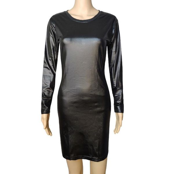 women's wool & blends 21 nightclub dress imitation leather long sleeve round neck to knee buttock tight pencil skirt, Black
women's wool & blends 21 nightclub dress imitation leather long sleeve round neck to knee buttock tight pencil skirt, Black
