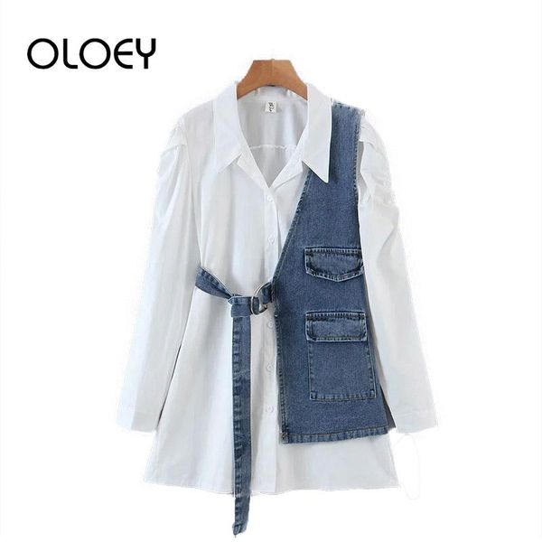 fashion irregular korea women 2 pieces suit vintage belt slim waist jeans vest + drawstring pleated puff sleeve blouse sets women's blo, White
fashion irregular korea women 2 pieces suit vintage belt slim waist jeans vest + drawstring pleated puff sleeve blouse sets women's blo, White