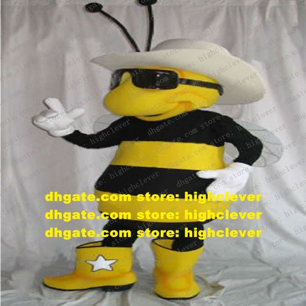 

handsome yellow black bee honeybee wasp mascot costume hornet bumble vespid mascotte costumes thin tentacles big white round hat no.8162, Red;yellow